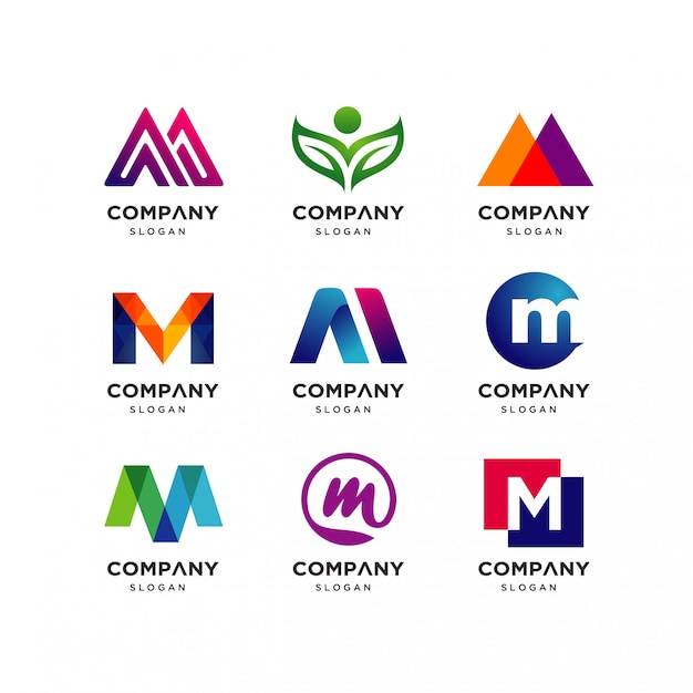 Collection of letter m logo design templates Premium Vector