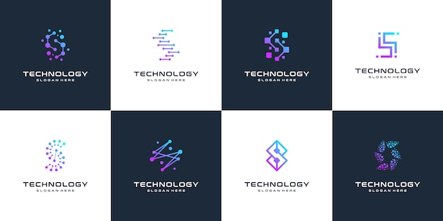 Premium Vector Collection Of Letter S Abstract Logo Design Symbol Letter Mark Technology Dot Computer Data Internet