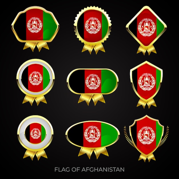 Premium Vector Collection Of Luxury Golden Afghanistan Flag Badges