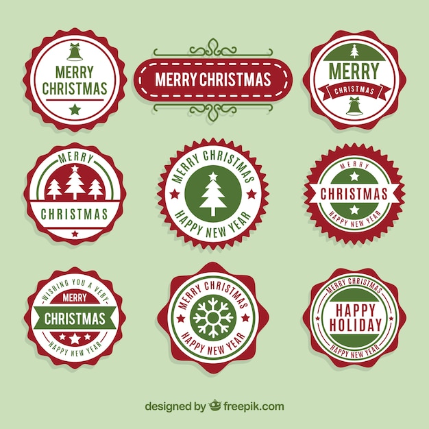 Download Collection of merry christmas round sticker Vector | Free ...