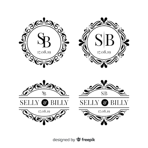 Collection of monogram wedding logos Free Vector