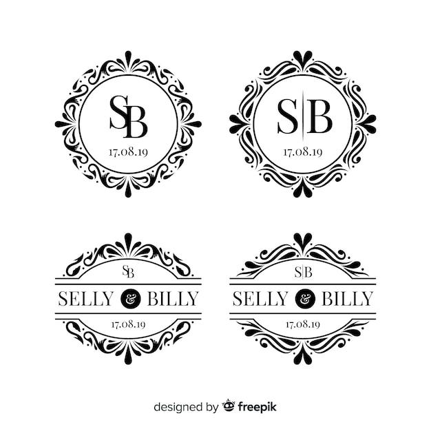 Collection of monogram wedding logos | Free Vector