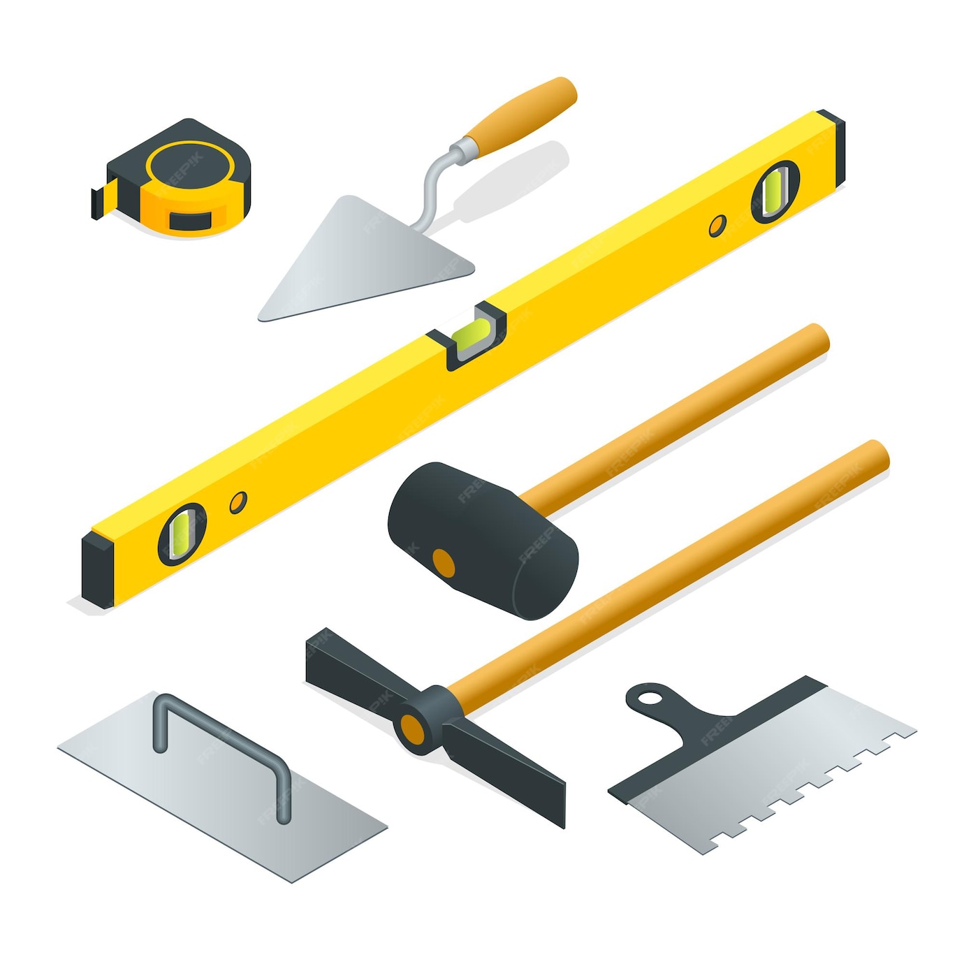 Premium Vector Collection of most common types of masonry tools. flat