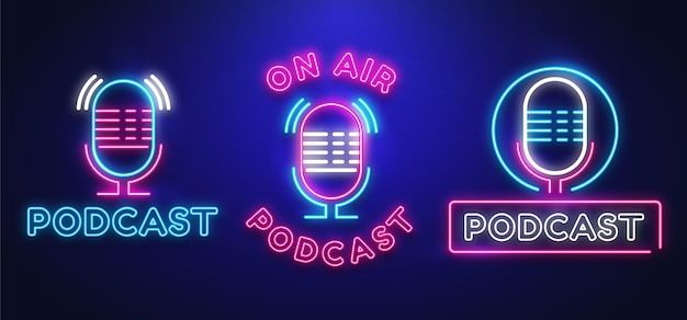 Free Vector | Collection of neon podcast logos