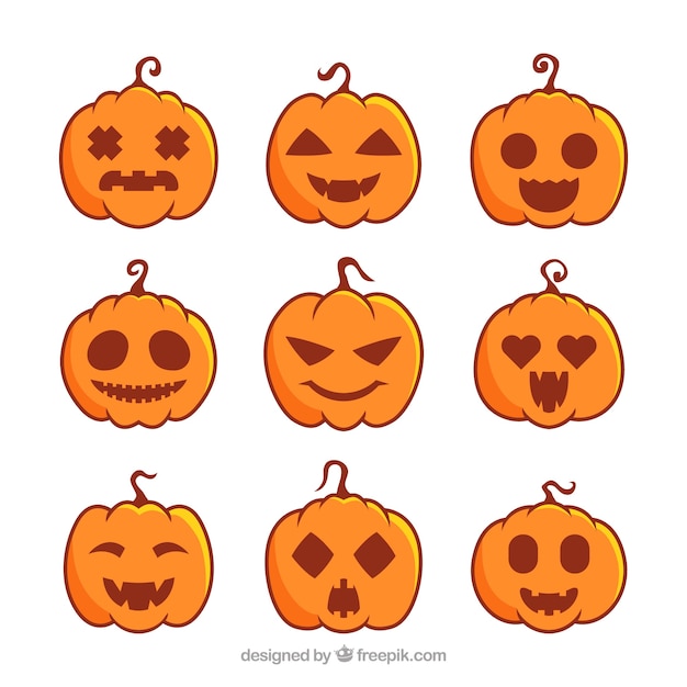 Free Vector | Collection of nine different halloween pumpkins