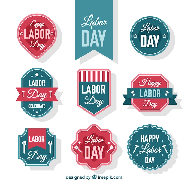 Collection of badges for labor day with classic\
style
