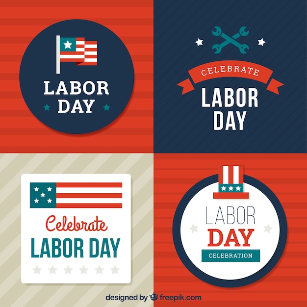 Collection of badges for labor day with flat\
design