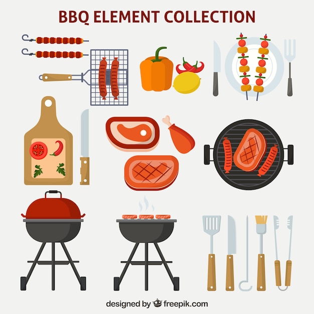 Collection of barbecue elements in flat
design