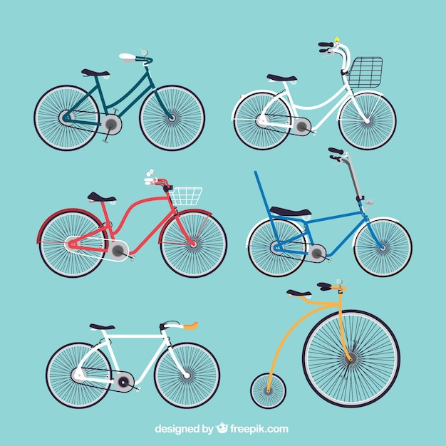 Collection of bicycles in flat design
