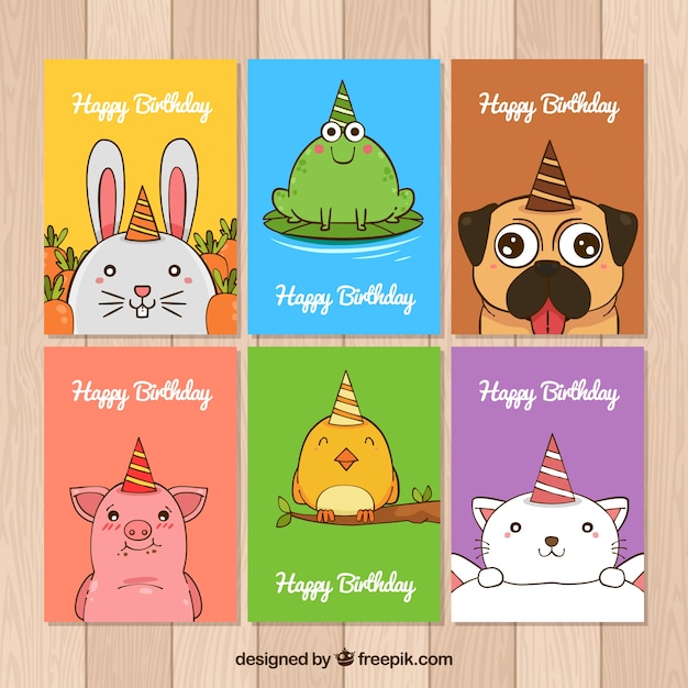 Collection of birthday cards with hand drawn
animals
