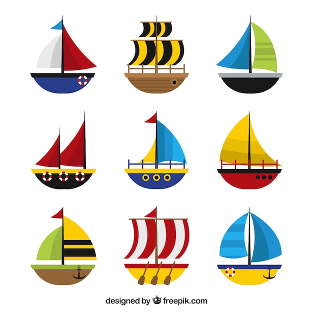 Collection of boats in flat design