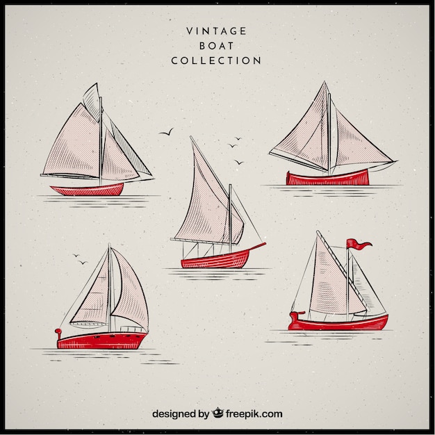 Collection of boats in vintage style