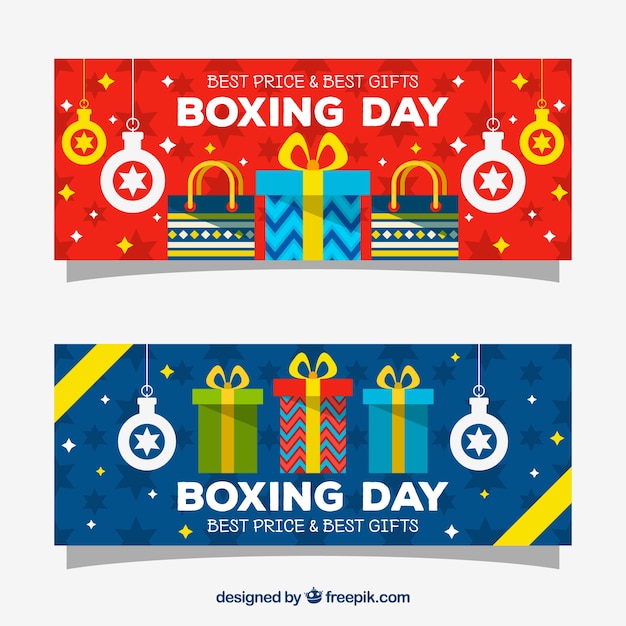 Collection of boxing day banners in bright\
colours
