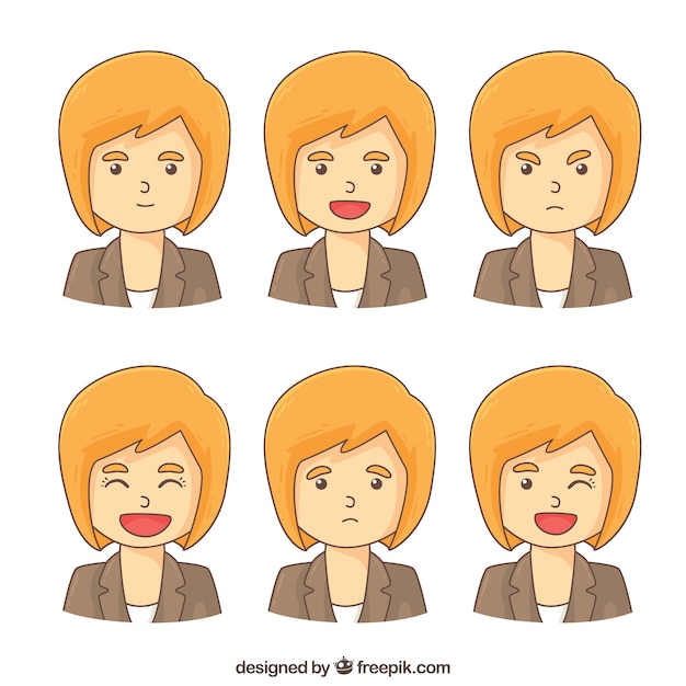 Collection of businesswoman with different
expressions