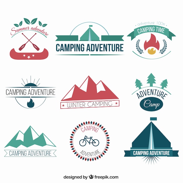 Collection of camping adventure badges