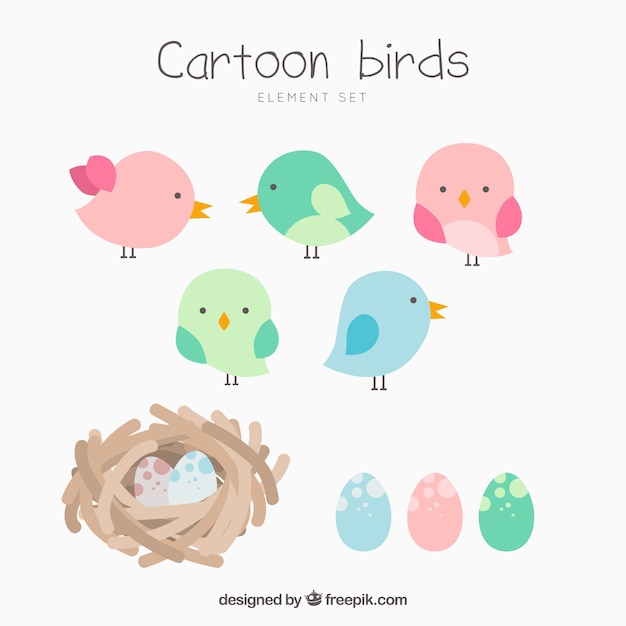 Collection of cartoon birds and nests