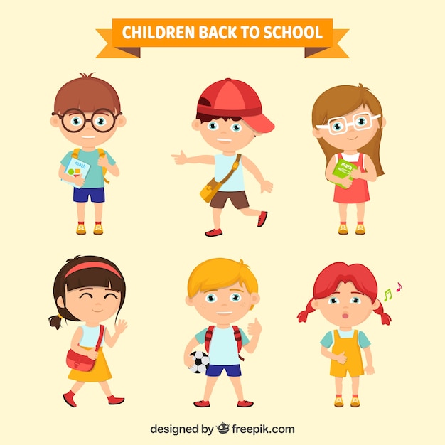 Collection of children ready for school