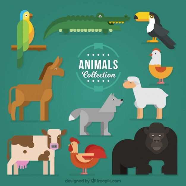 Collection of colorful animals in geometric
style