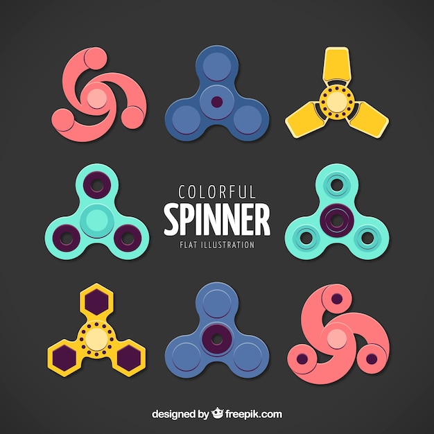 Collection of colorful flat spinner