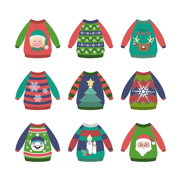 Download Collection of colorful ugly Christmas sweaters with ...