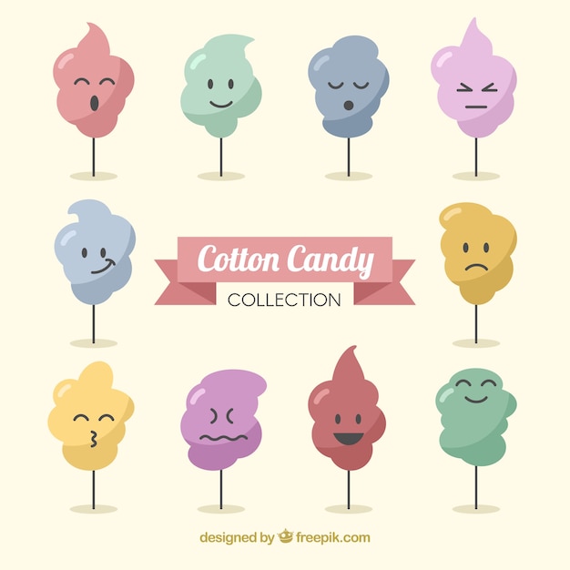 Collection of cotton candy with faces