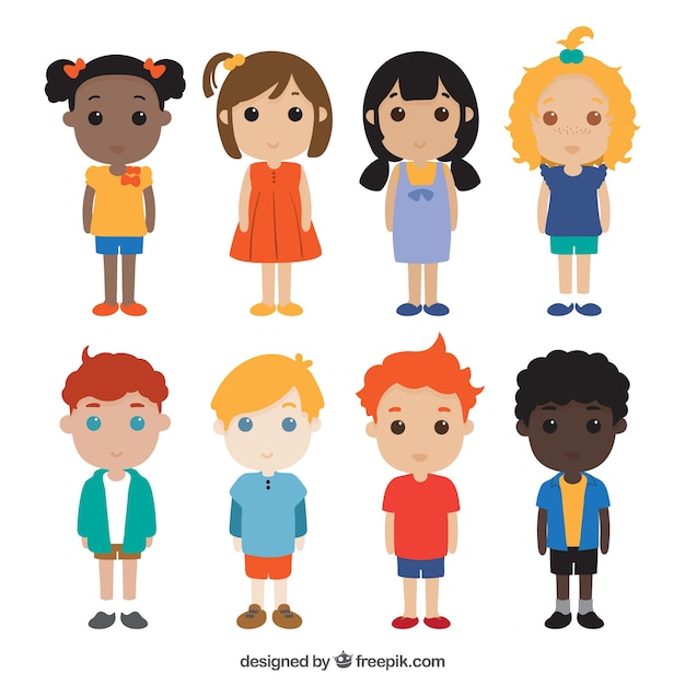 Download Collection of cute children in flat design Vector | Free Download