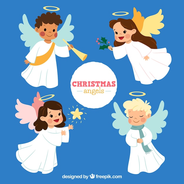 Download Collection of cute christmas angels Vector | Free Download