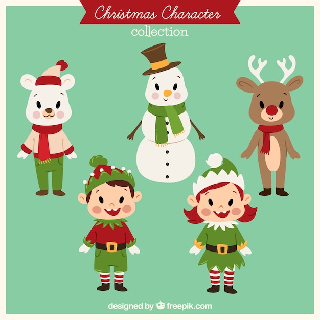 Collection of cute vintage christmas characters Vector | Free Download