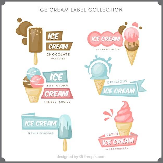 Collection of decorative ice cream stickers in pastel 