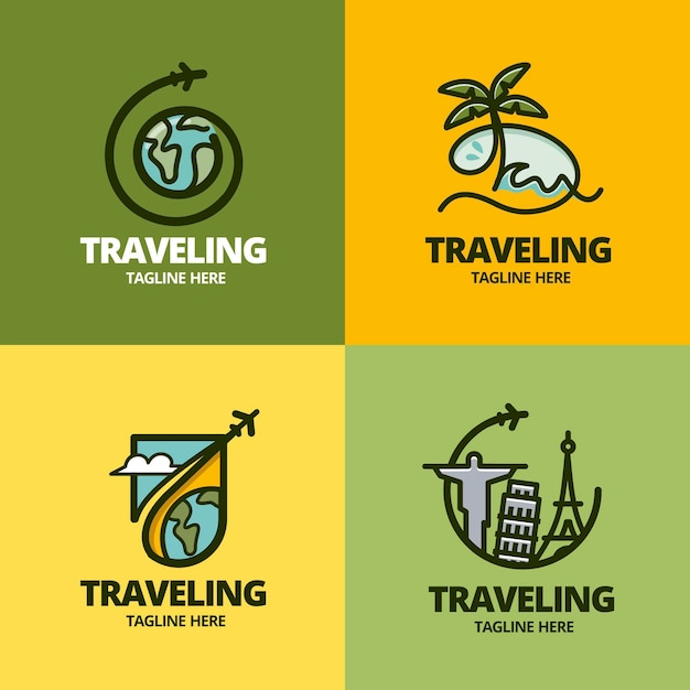 無料のベクター 旅行会社のためのさまざまな創造的なロゴのコレクション