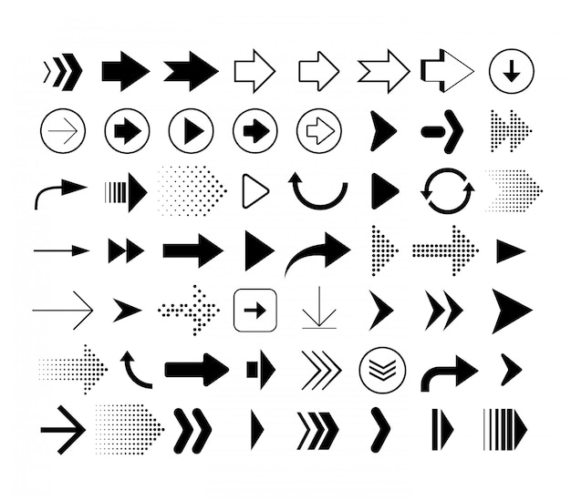 さまざまな形の矢印のコレクション 矢印アイコンのセット プレミアムベクター