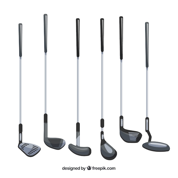 Collection of different types of golf
clubs