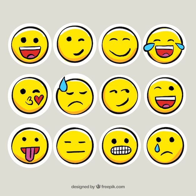 Collection of emoticon stickers in hand-drawn\
style