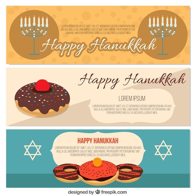 Collection of flat banners for hanukkah