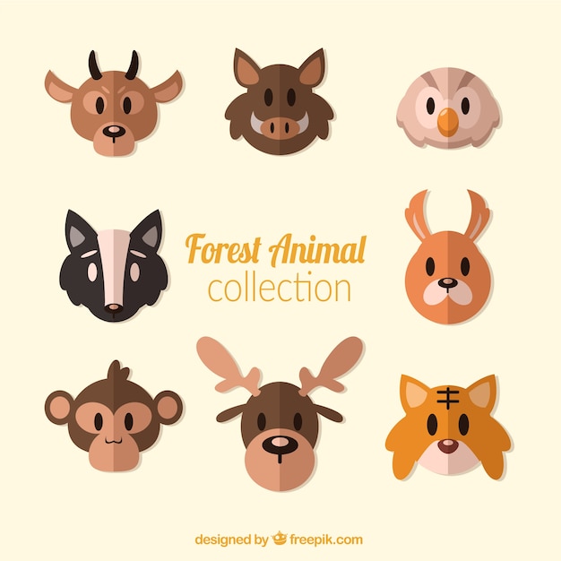 Collection of flat forest animal avatars
