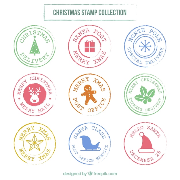 Download Collection of flat round christmas stamps Vector | Free ...