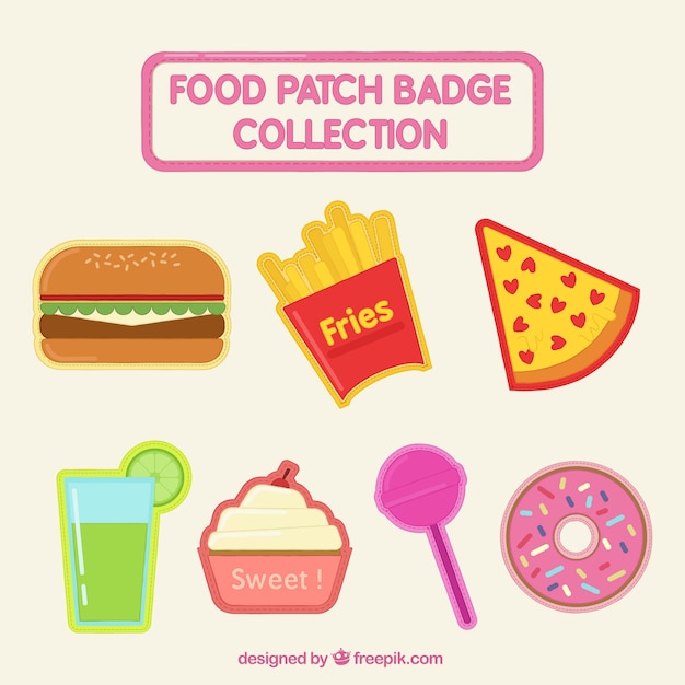 Collection of food and sweets badges