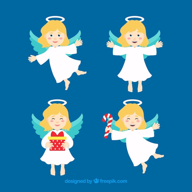 Collection of four cute christmas angels