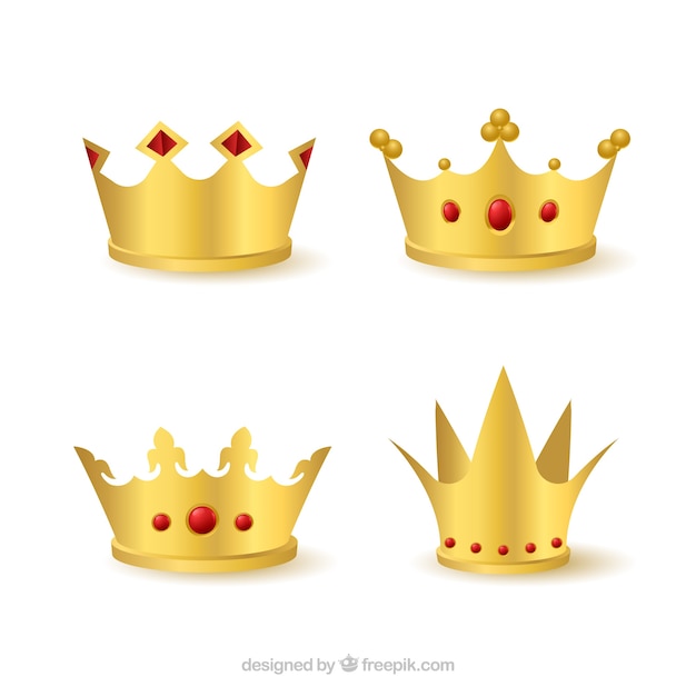 Collection of four gold crown with red gems Vector | Free Download