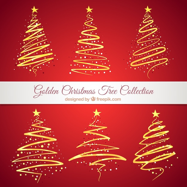 Collection of golden abstract christmas trees Free Vector