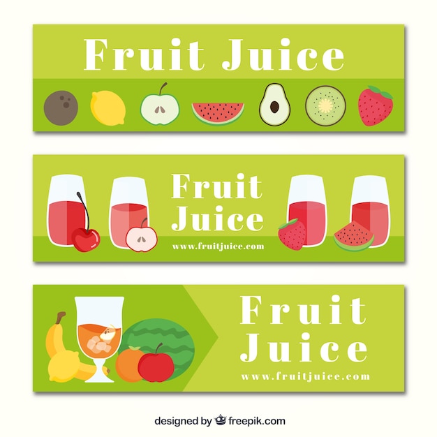 Collection of green banners with fruit\
juices