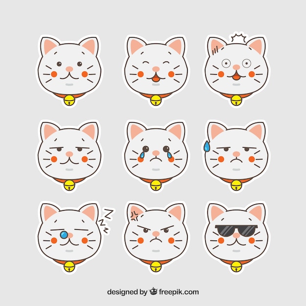 Collection of hand drawn cat emoticon