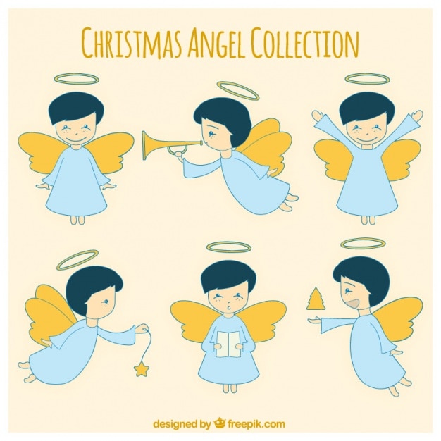 Download Collection of hand-drawn christmas angels Vector | Free ...