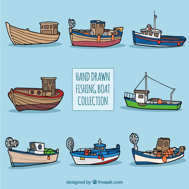 Collection of hand-drawn fishing boats Vector | Free Download