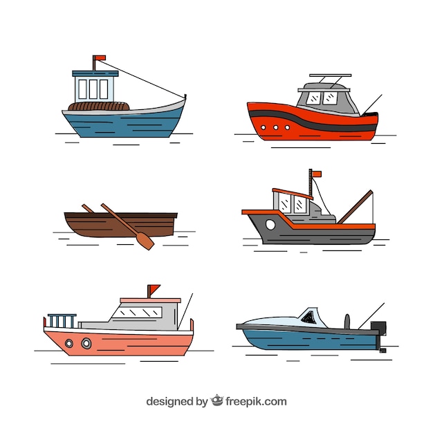 Collection of hand-drawn fishing boats