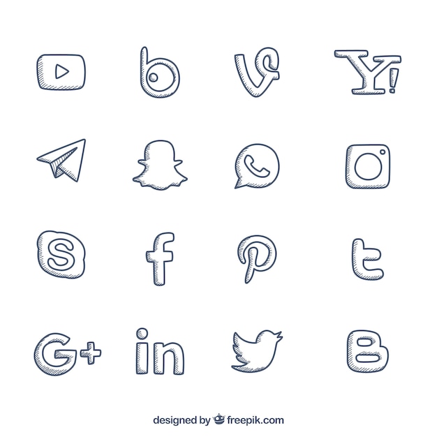 Collection of hand drawn social networking logos Vector | Free Download