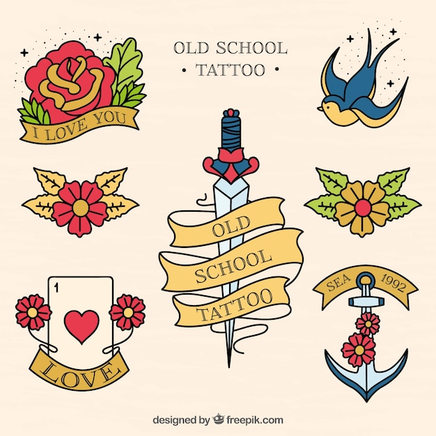 Download Collection of hand drawn vintage tattoo Vector | Free Download
