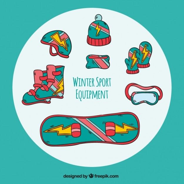 Collection of hand-drawn winter sports
equipment