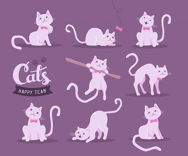 さまざまなポーズでかわいい猫のイラスト集 プレミアムベクター