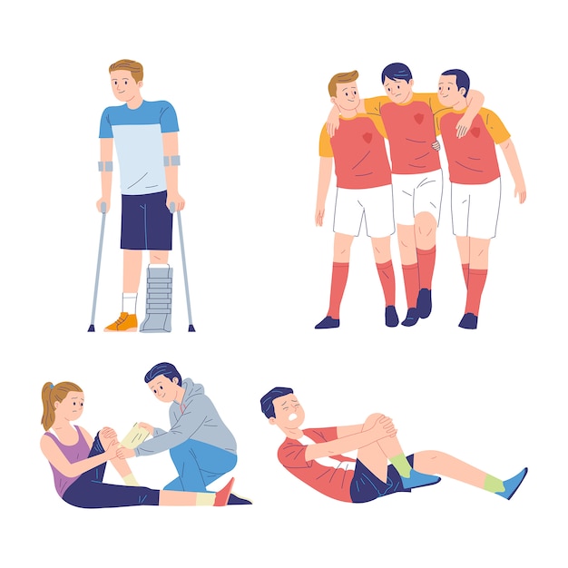 スポーツによる怪我や病気の影響を受けた人々のイラスト集 プレミアムベクター
